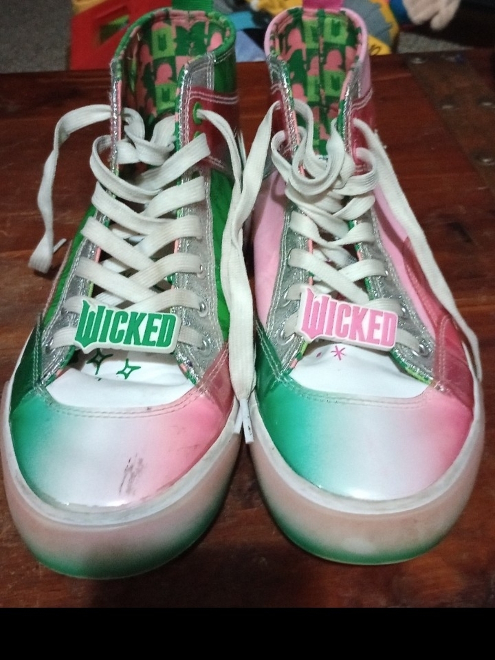 Wicked Lace-Up High-Top Sneakers in Pink & Green